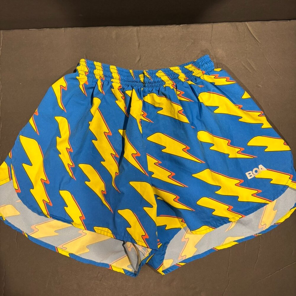 BOA Men’s Yellow Lightning Printed 3" Half Split Running Shorts – Size S- Blue